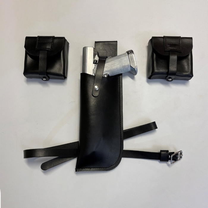 Black Leather Calf Holster And Pouch Set