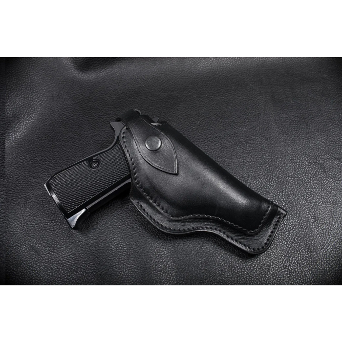 Black Leather Flap OWB Compact Hunting Holster