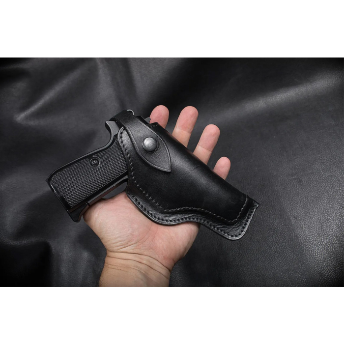 Black Leather Flap OWB Compact Hunting Holster
