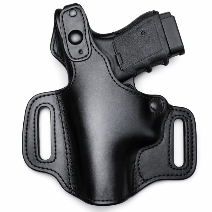 Black Leather High Ride Holster With Thumb Break