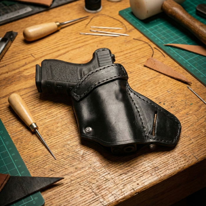 Black Leather Open-Top Cross Draw Belt Holster