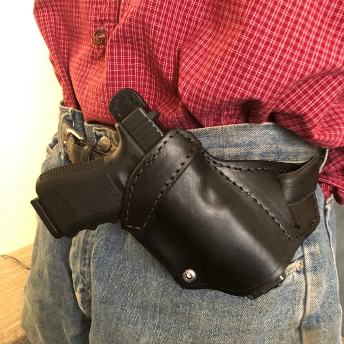 Black Leather Open-Top Cross Draw Belt Holster