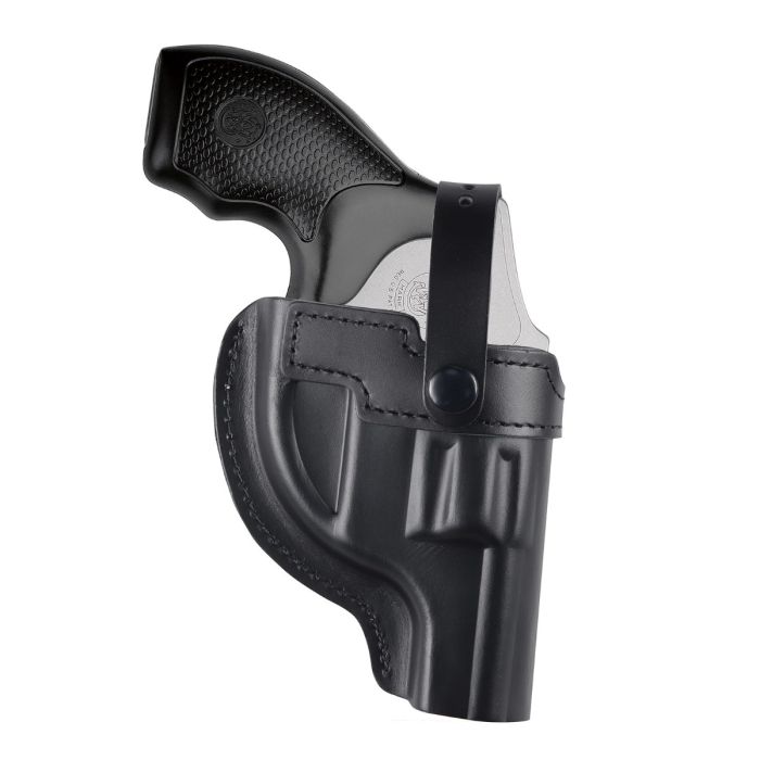 Black Leather OWB Hunting Holster With Thumb Break