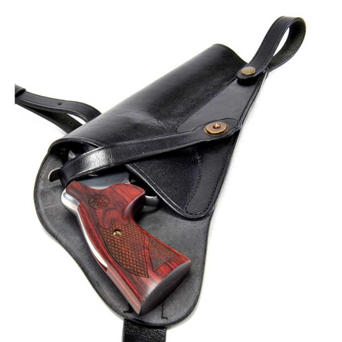 Black Leather Revolver Shoulder Holster With Shell Loops