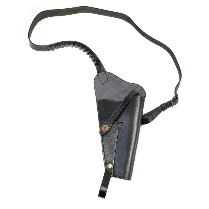 Black Leather Revolver Shoulder Holster With Shell Loops