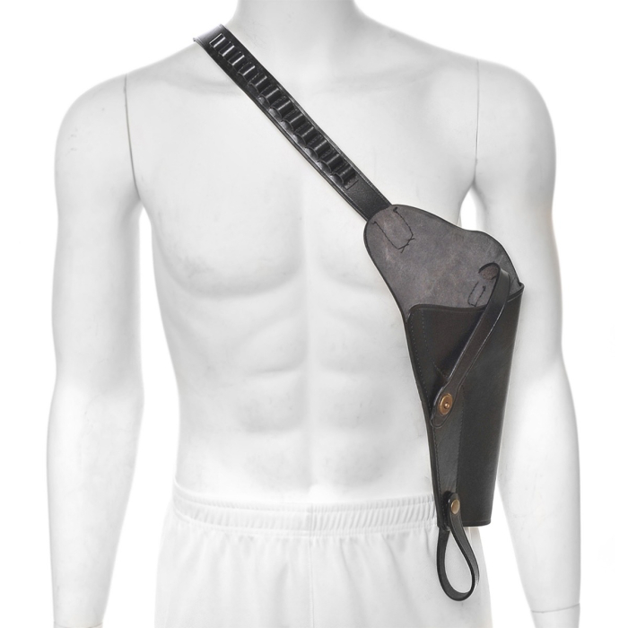 Black Leather Revolver Shoulder Holster With Shell Loops