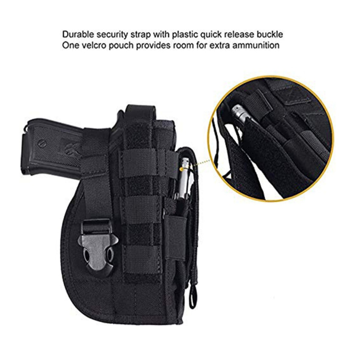Black Nylon MOLLE Hunting Holster With Mag Pouch