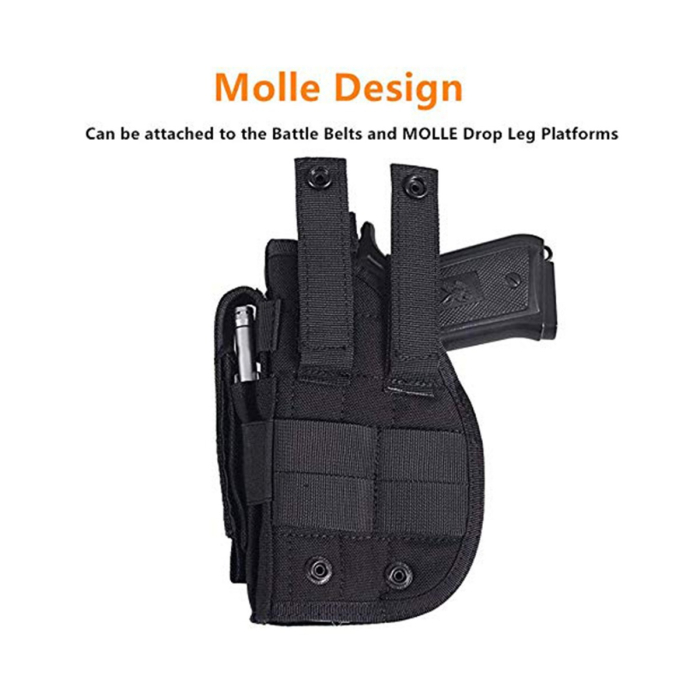 Black Nylon MOLLE Hunting Holster With Mag Pouch