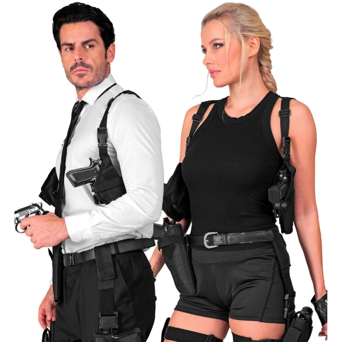 Black Tactical Shoulder Holster With Utility Pouch