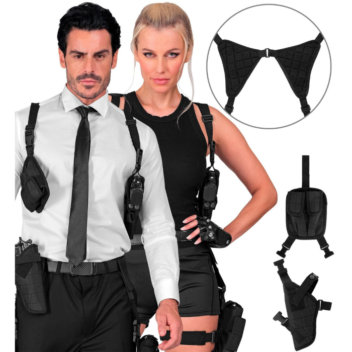 Black Tactical Shoulder Holster With Utility Pouch