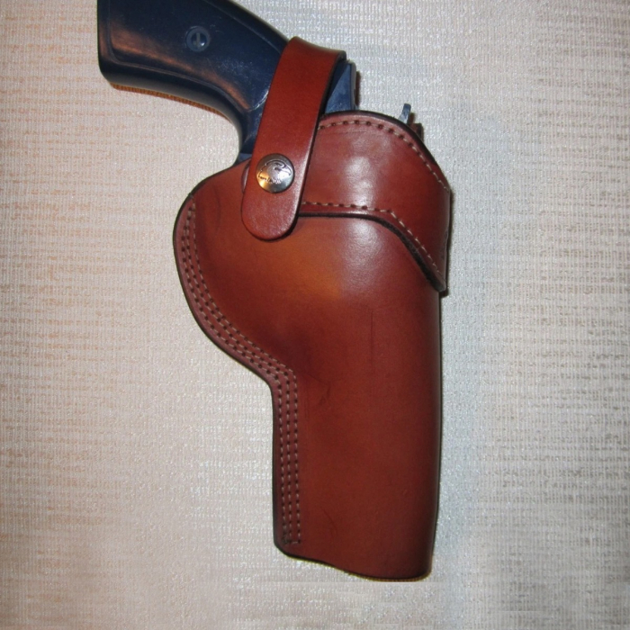 Brown OWB Leather Revolver Holster With Retention Strap