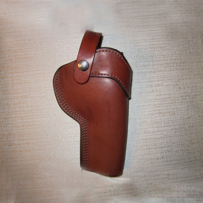 Brown OWB Leather Revolver Holster With Retention Strap