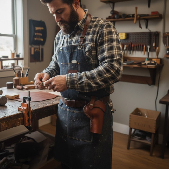Brown OWB Leather Revolver Holster With Retention Strap