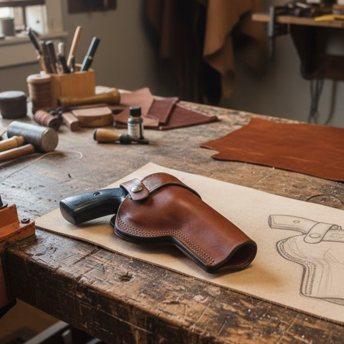 Brown OWB Leather Revolver Holster With Retention Strap