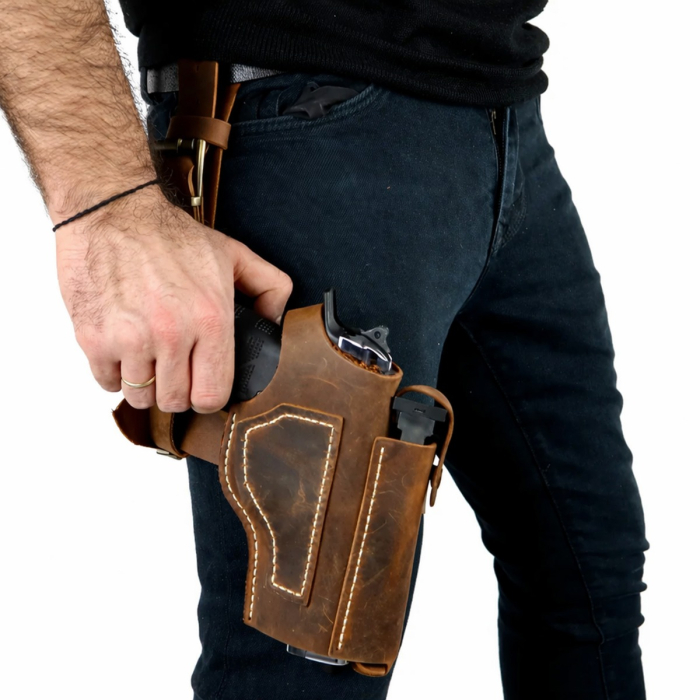 Brown Leather Adjustable Drop Leg Holster