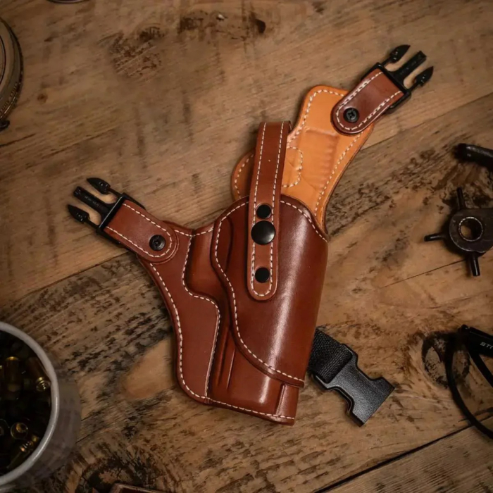 Brown Premium Leather Adjustable Chest Rig Holster
