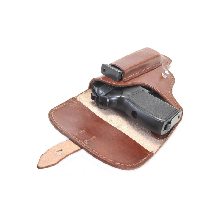 Brown Leather Flap Holster With Magazine Pouch