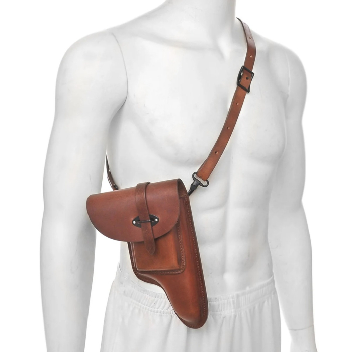 Brown Leather Flap Holster With Shoulder Strap