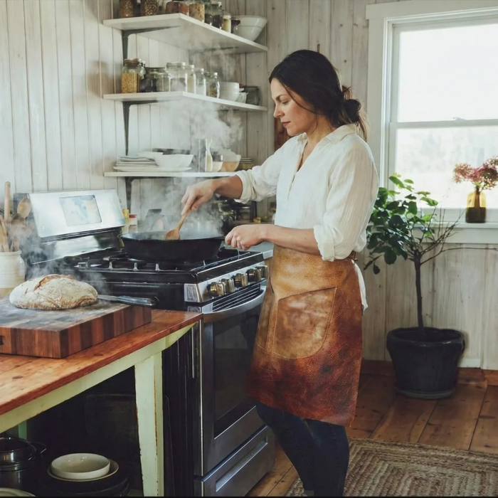Brown Leather Half Waist Work Apron