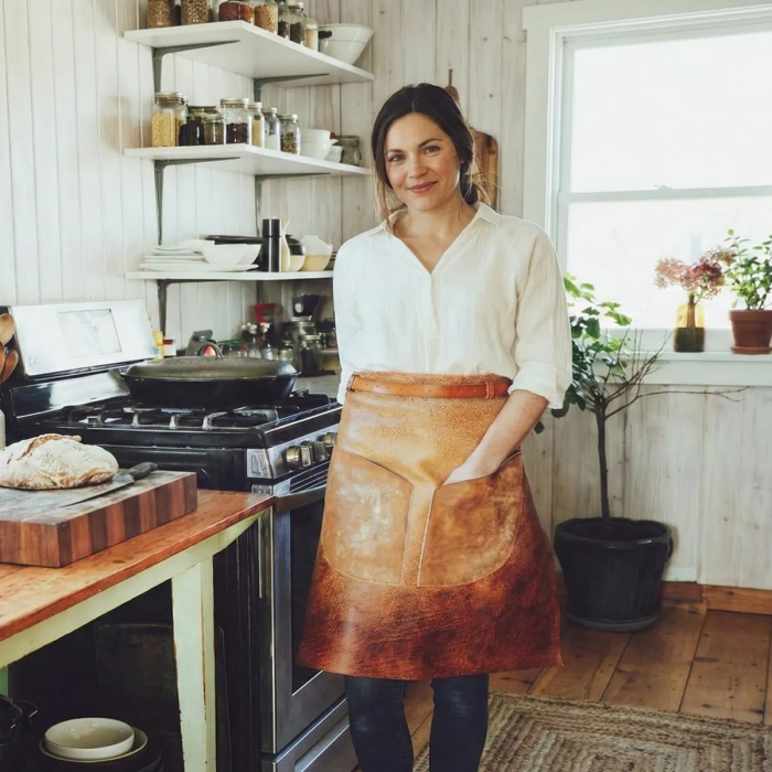 Brown Leather Half Waist Work Apron
