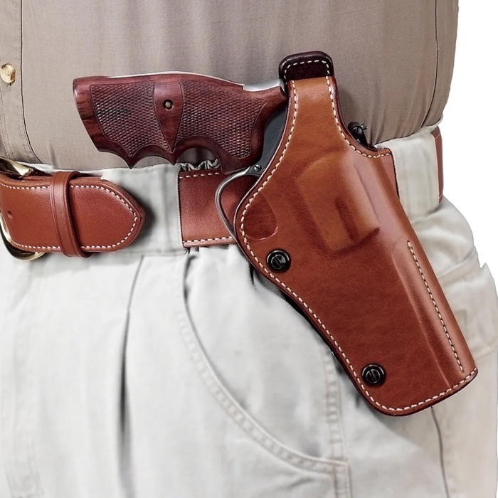 Brown Leather Strongside Crossdraw Belt Holster With Thumb Break