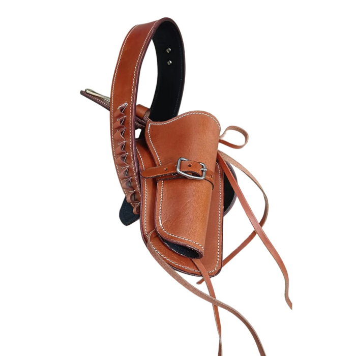 Brown Leather Revolver Holster Belt Set