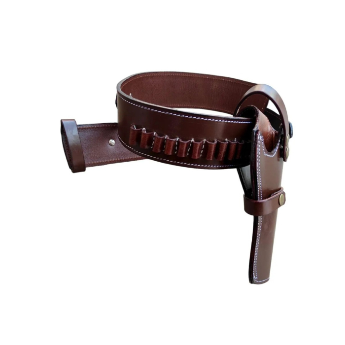 Brown Leather Western Revolver Holster With Cartridge Belt