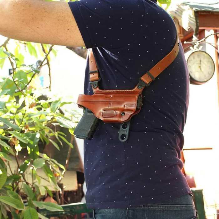 Brown Leather Horizontal Shoulder Holster With Mag Carrier