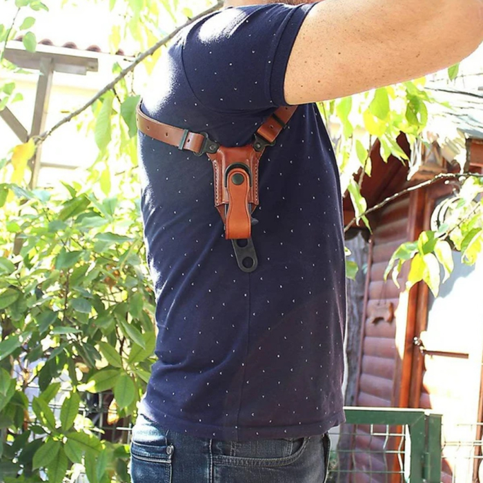 Brown Leather Horizontal Shoulder Holster With Mag Carrier