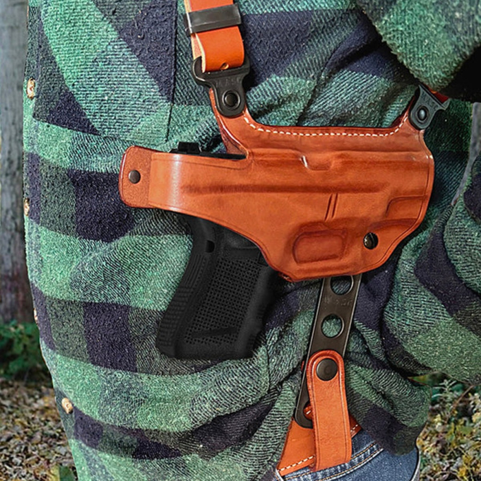 Brown Leather Horizontal Shoulder Holster With Mag Carrier