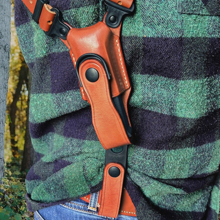 Brown Leather Horizontal Shoulder Holster With Mag Carrier