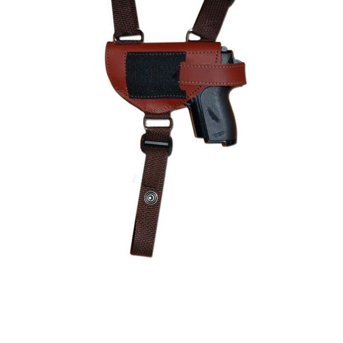 Brown Leather Horizontal Shoulder Holster With Double Mag Pouch