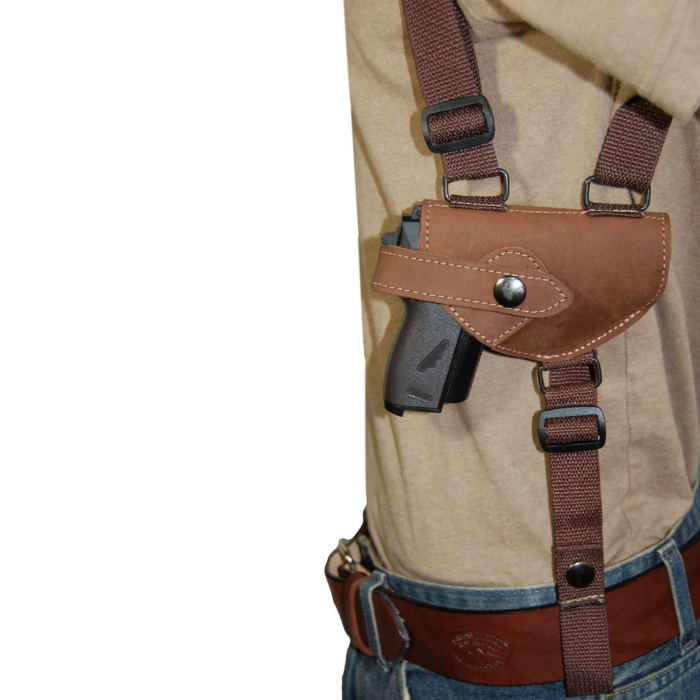 Brown Leather Horizontal Shoulder Holster With Tie Down