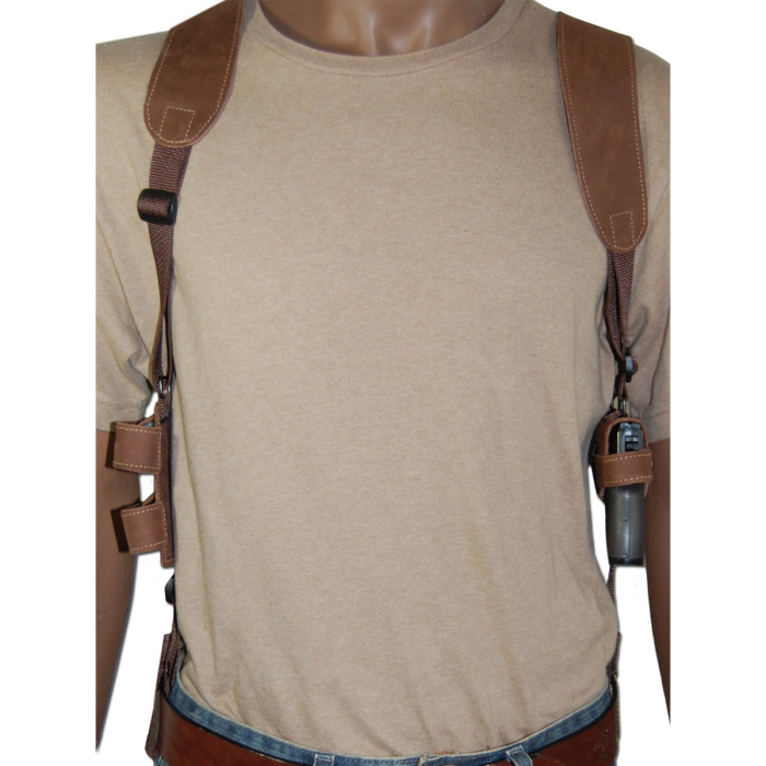 Brown Leather Horizontal Shoulder Holster With Tie Down