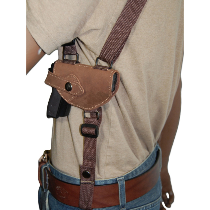 Brown Leather Horizontal Shoulder Holster With Tie Down