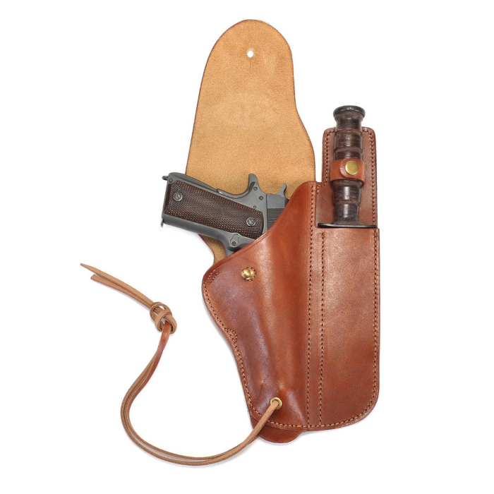 Brown Leather Military Flap Holster With Utility Sheath