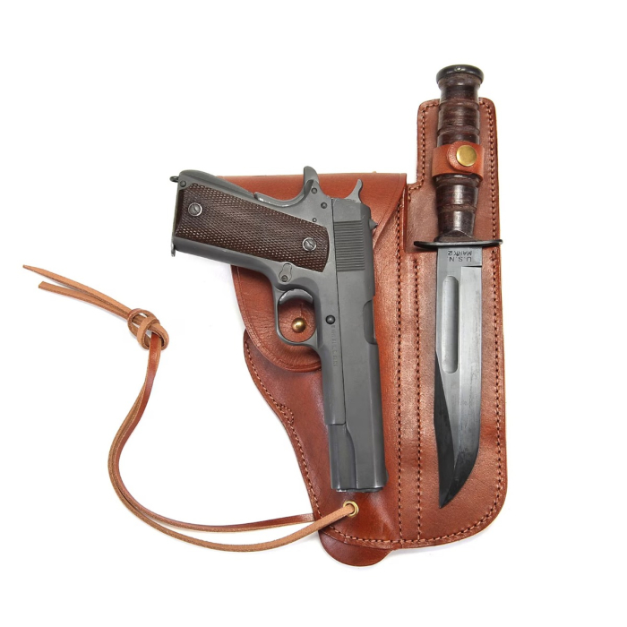 Brown Leather Military Flap Holster With Utility Sheath