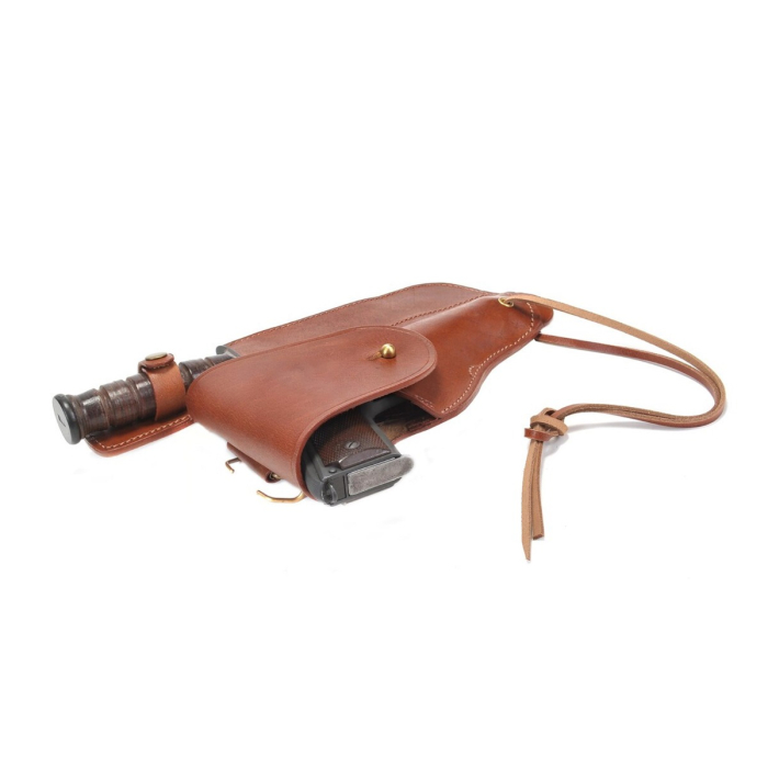 Brown Leather Military Flap Holster With Utility Sheath