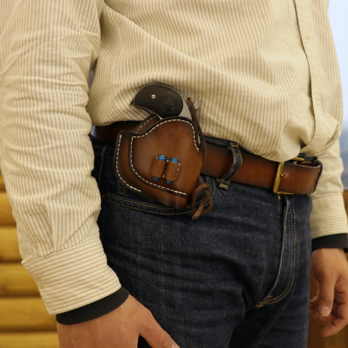 Brown Leather OWB Holster With Ammo Loops