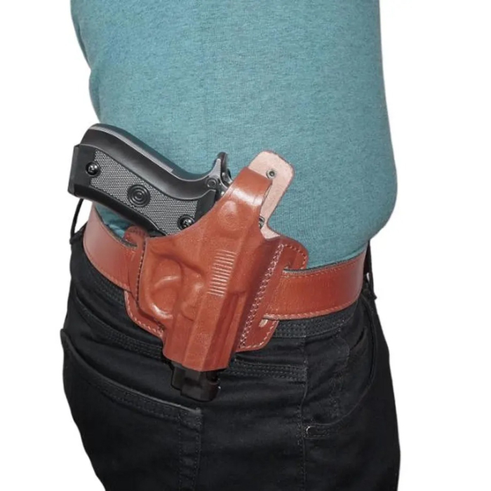 Brown Leather OWB Pancake Belt Holster with Thumb Break