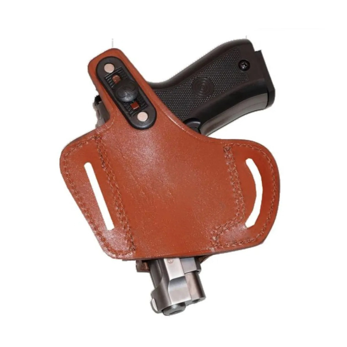 Brown Leather OWB Pancake Belt Holster with Thumb Break