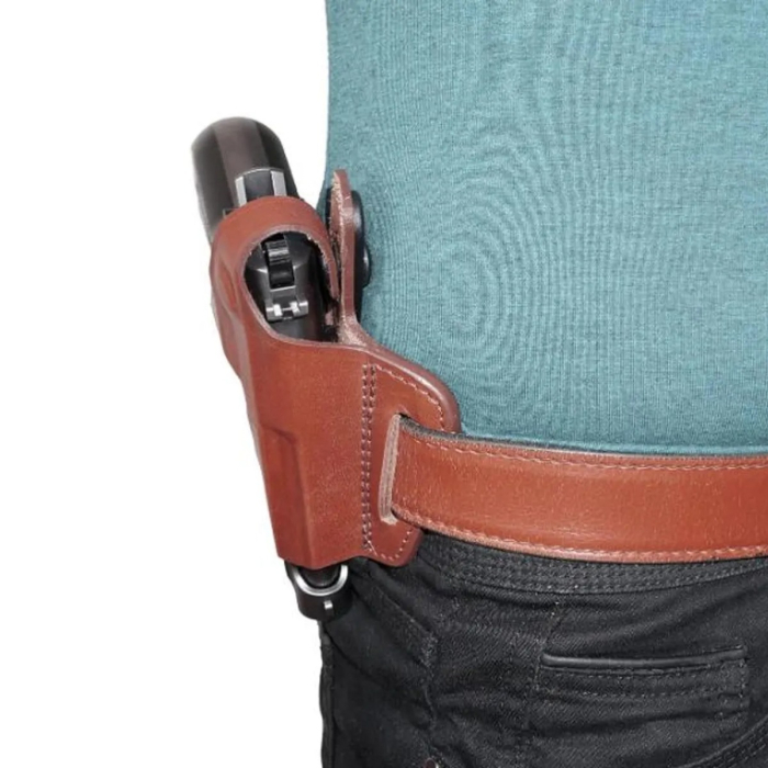 Brown Leather OWB Pancake Belt Holster with Thumb Break
