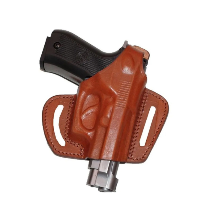 Brown Leather OWB Pancake Belt Holster with Thumb Break