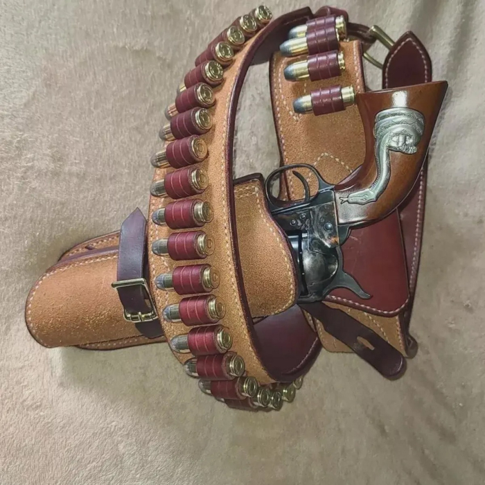 Brown Western Leather Revolver Holster Belt with Ammo Loops