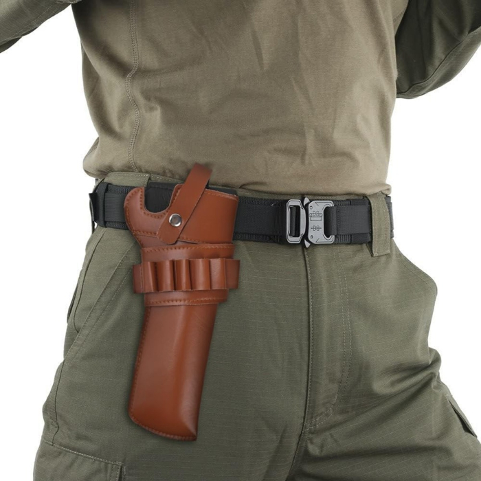 Brown Leather Revolver Holster With Cartridge Loops