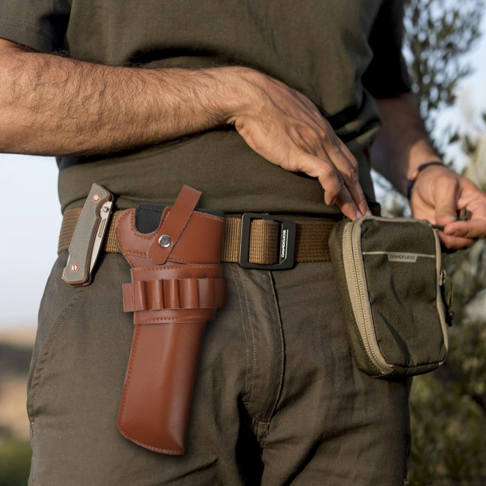 Brown Leather Revolver Holster With Cartridge Loops