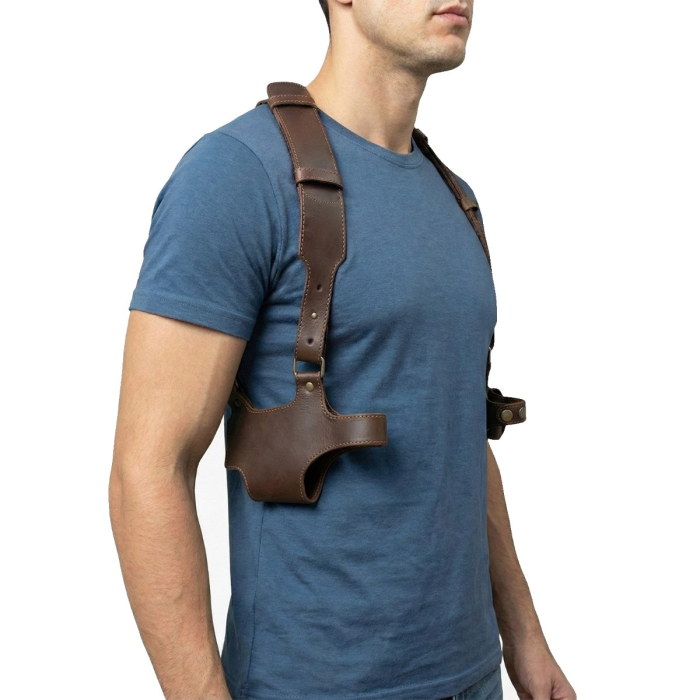 Brown Leather Shoulder Harness Holster With Dual Pouches