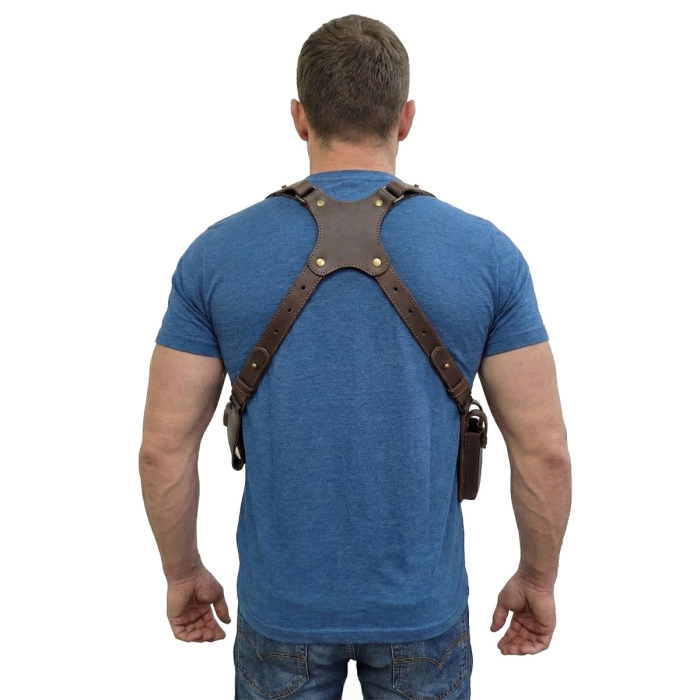 Brown Leather Shoulder Harness Holster With Dual Pouches