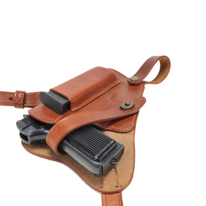 Brown Leather Shoulder Holster with Spare Magazine Pouch