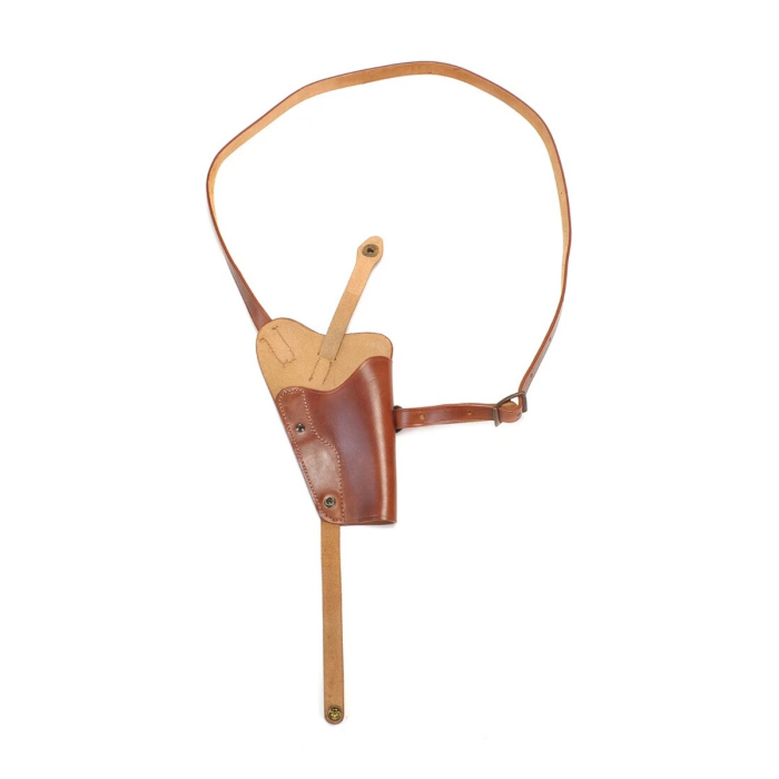 Brown Leather Shoulder Holster With Built-In Mag Pouch